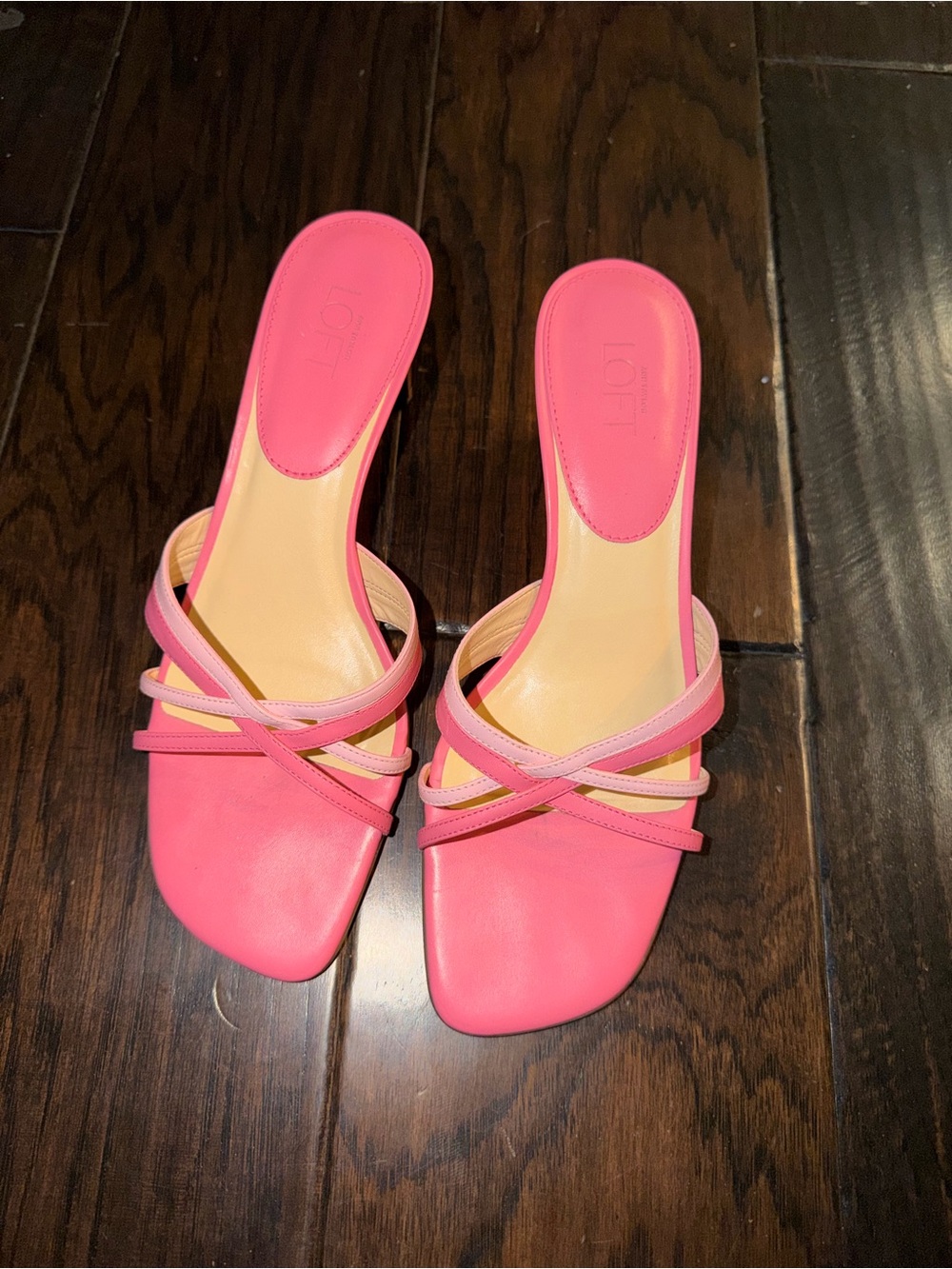 Vintage LOFT Ann Taylor Hot Pink Strappy Square-Toe Kitten Heels